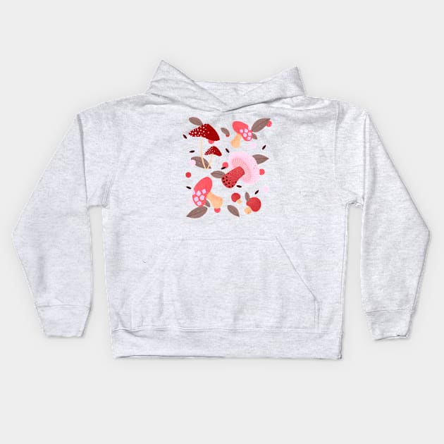 Pink and red mushrooms Kids Hoodie by Home Cyn Home 